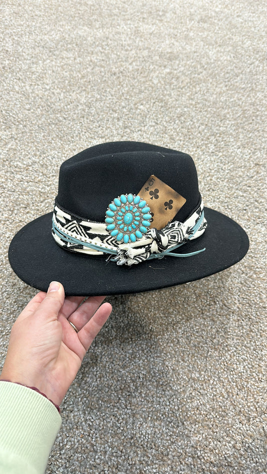 Black Short Brim Hat with Accessories